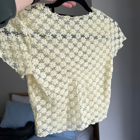 y2k yellow knit floral cropped t-shirt - Picture 3 of 4